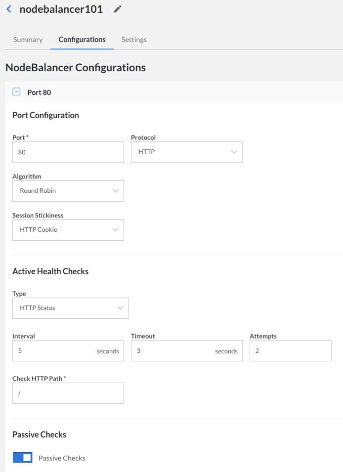 NodeBalancer Configuration in Linode Cloud Manager